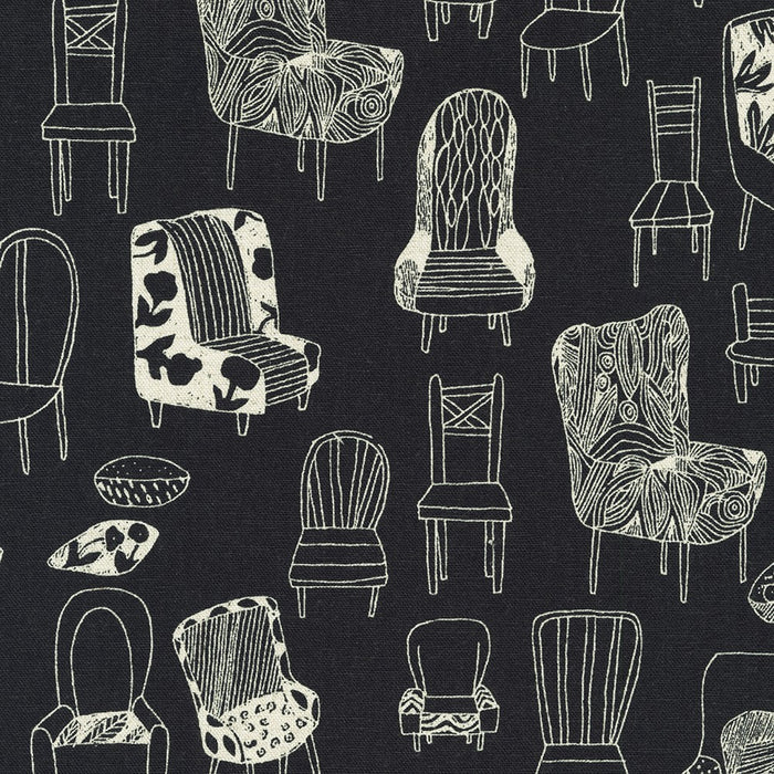 Robert Kaufman Cotton/Flax Prints - Chairs in Black