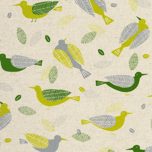 Robert Kaufman Cotton/Flax Prints - Birds in Green