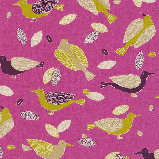 Robert Kaufman Cotton/Flax Prints - Birds in Magenta