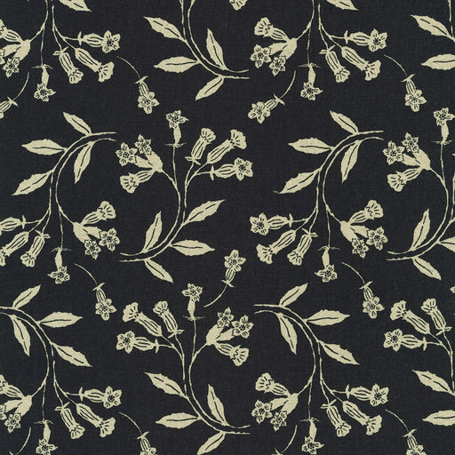 Floral pattern with white flowers and leaves on a black background