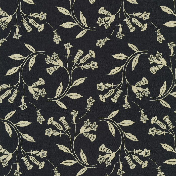 Floral pattern with white flowers and leaves on a black background