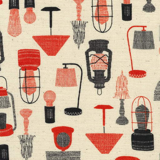 Sevenberry Canvas - Cotton Slub Prints - Lanterns in Black and Red