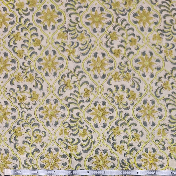 Indian Cotton 2025 - Jaipur Screen Printed Cotton Cambric- Citrus and Grey on Cream