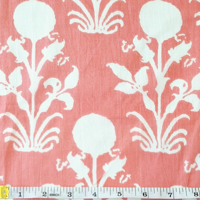 Indian Cotton 2025 - Jaipur Screen Printed Cotton Cambric - White floral silhouette on Blush