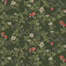 Pattern of red mushrooms and white flowers on a green background