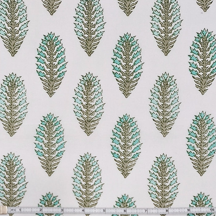 Indian Cotton 2025 - Jaipur Screen Printed Cotton Cambric - Aqua Palm on Ivory