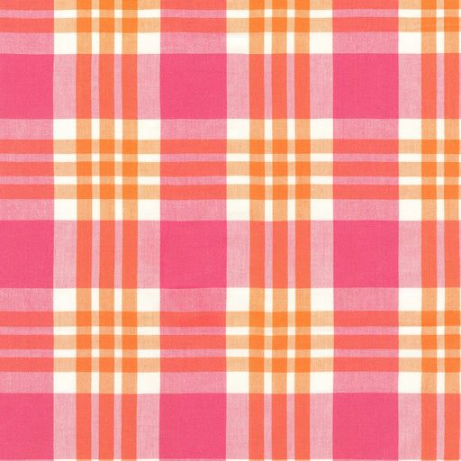 pink and orange check cotton fabric