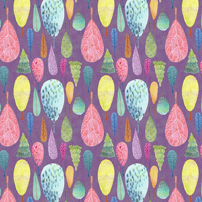 Colorful leaf pattern on a purple background