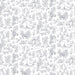 Pattern of grey and white forest animals and plants on a white background