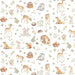 fabric close up of forest animals on an ivory background