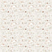 close up of fabric featuring little white and pink bunnies hopping around on a beige background