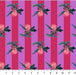 Pattern of peach illustrations with green leaves on a striped pink and purple background.