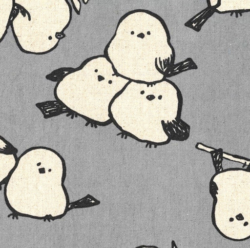 Kokka Canvas - Simply Animals lightweight canvas 85/15% cotton/linen - Birdies in Grey