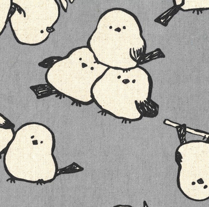 Kokka Canvas - Simply Animals lightweight canvas 85/15% cotton/linen - Birdies in Grey