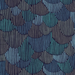 close up of fabric swatch with lines in the shapes of Scallops in Teal and blue tones on a black background