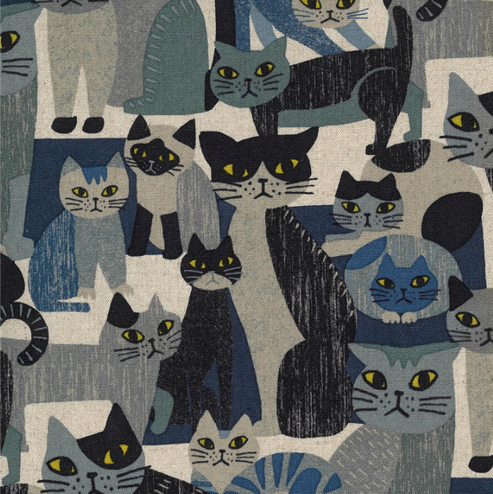 Kokka Lightweight canvas - CATS in Blue