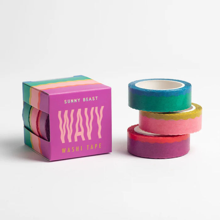 Washi Tape Box of 3 rolls by Sunny Beast - Wavy die cut edge