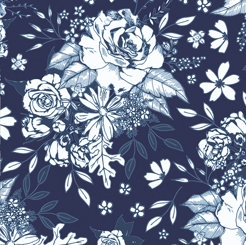 Art Gallery Fabrics - True Blue by Maureen Cracknell - Floral Universe in Midnight