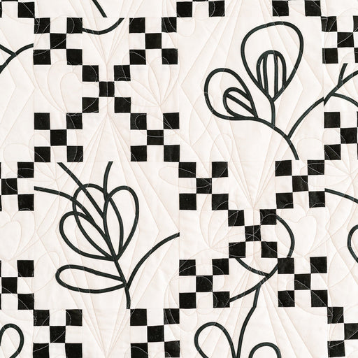 Black and white geometric pattern with abstract shapes on a light background