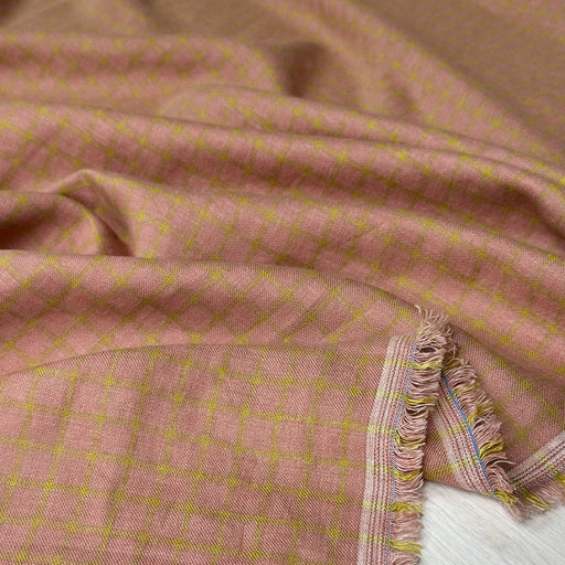 Utopia Linen/Cotton Blend - Yarn Dyed Check with Washed Finish in Peach and Pistachio