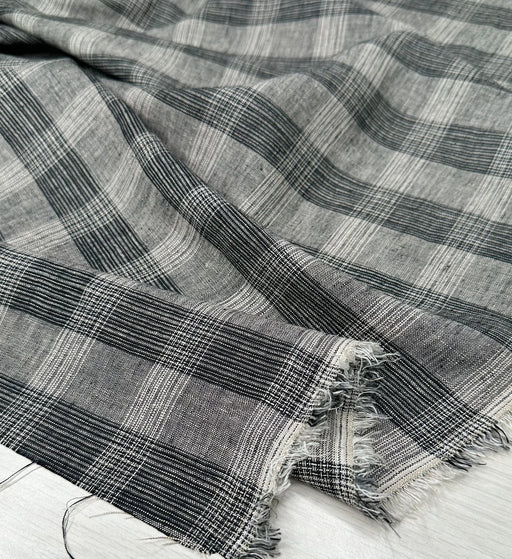 Black & White Story - Linen/Cotton Blend Plaid in Espresso