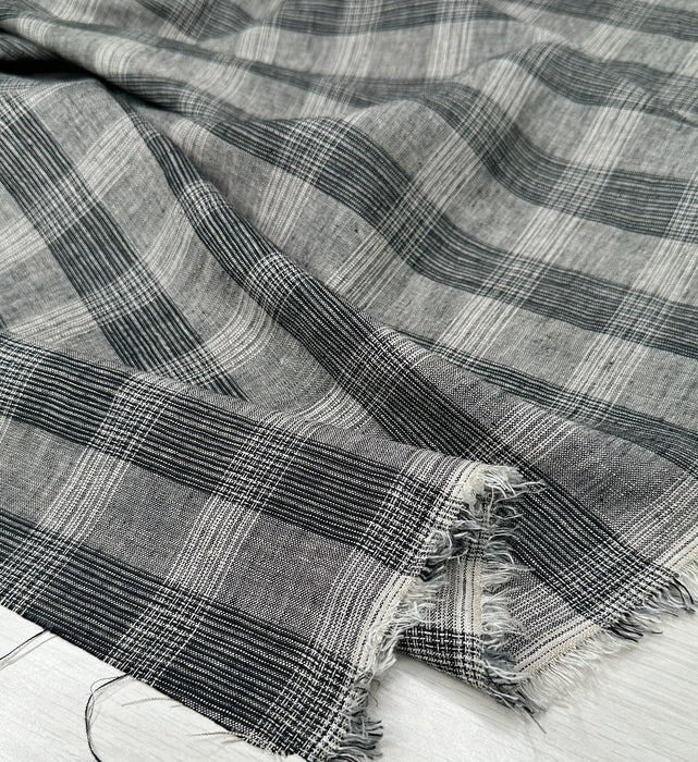 Black & White Story - Linen/Cotton Blend Plaid in Espresso