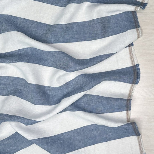 Utopia Linen/Cotton Blend - Big Stripe  in Blue /White
