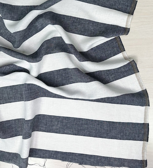Utopia Linen/Cotton Blend - Big Stripe  in Navy /White