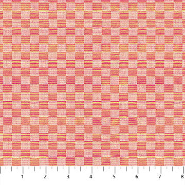 Fabric with a pink and white checkered pattern on a white background