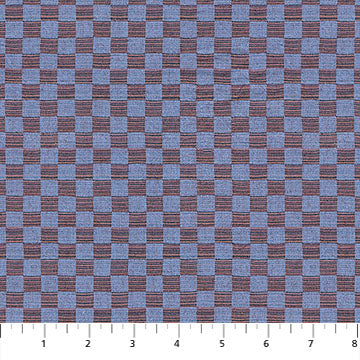 Checkered fabric pattern with blue and brown squares on a white background