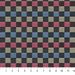 Checkered fabric pattern with black, pink, blue, and beige squares.