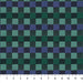 Checkered fabric pattern with green and blue squares on a white background