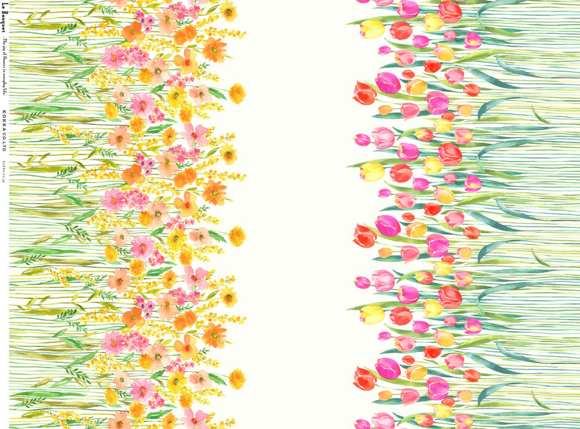 Kokka Le Bouquet Cotton Sheeting - Floral border print