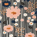 Kokka Cotton Oxford - Flowers and Stems in Navy and Peach