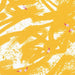 Abstract pattern with yellow and white brush strokes and small pink and red shapes on a yellow background
