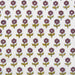 Pattern of purple flowers with green stems on a white background