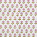 Pattern of pink flowers with green stems on a white background
