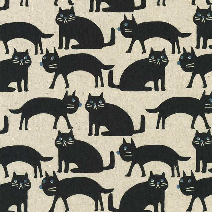 Robert Kaufman Cotton/Flax Prints -  Blue-eyed Cats on Natural