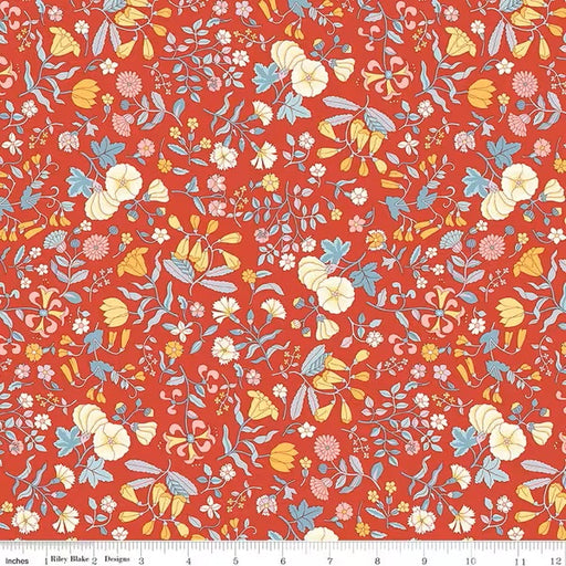 Floral pattern fabric with a red background