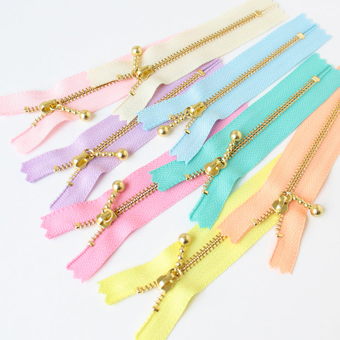 Ball Pull Zippers - Gold tab, 20cm - Choose Your Colour