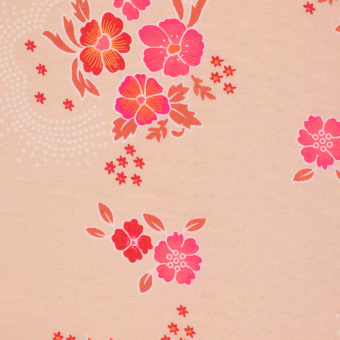 Floral pattern with pink and orange flowers on a beige background