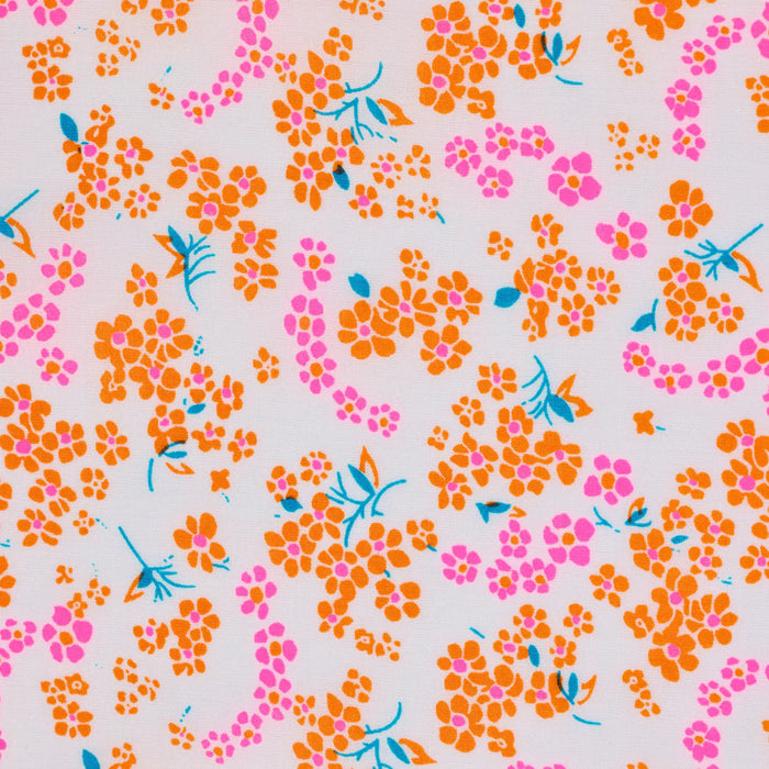 Floral pattern with orange and pink flowers on a light gray background