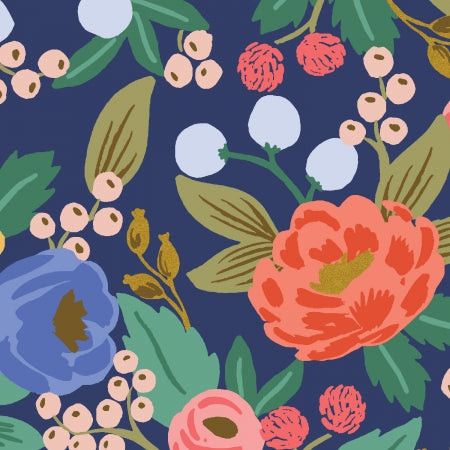 Vintage Garden CANVAS by Rifle Paper Company -  Vintage Blossom in Blue with Metallic Accents