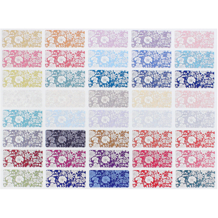 Swatches of Emily Belle fabric in 40 different colours. 