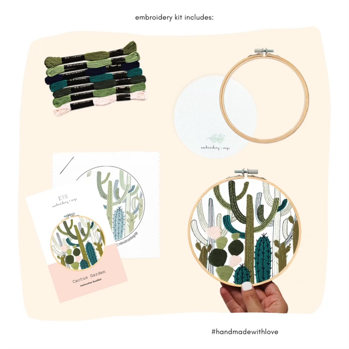 Embroidery and Sage Embroidery Kit - Cactus Garden