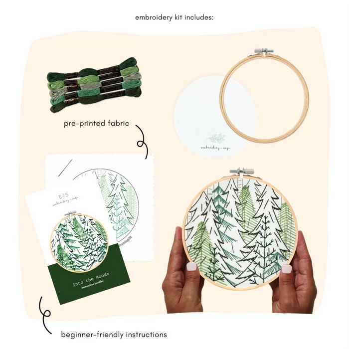 Embroidery and Sage Embroidery Kit - Into The Woods
