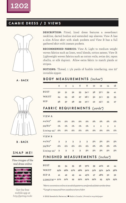 Sewaholic Sewing Patterns - Cambie Dress
