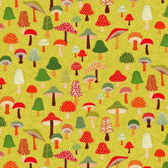 Makower Forest Friends Toadstools Yellow
