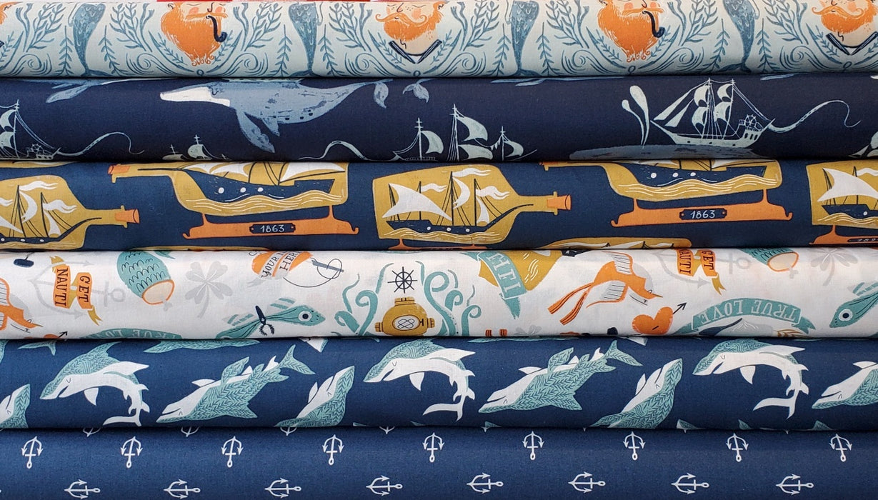 Rae Ritchie Sink or Swim - Whale Ships in Navy