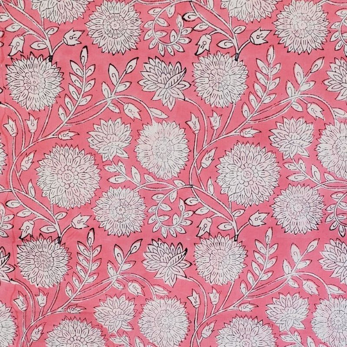 Block Printed Indian Cotton  - Floral in Pink